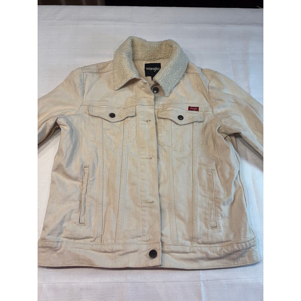 Wrangler Trucker Cream Jacket with Sherpa Collar Size M - Picture 2 of 11